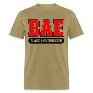 Unisex Classic Bae Print Fruit of The Loom T Shirt - khaki