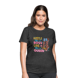 Women's V-Neck Hustle Like a Boss Print T Shirt - heather black