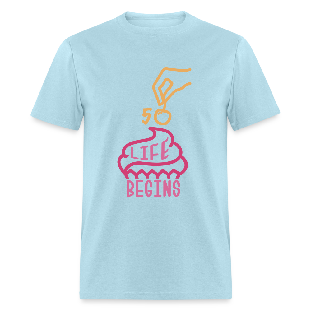 Unisex 50 Life Begins Print T Shirt - powder blue