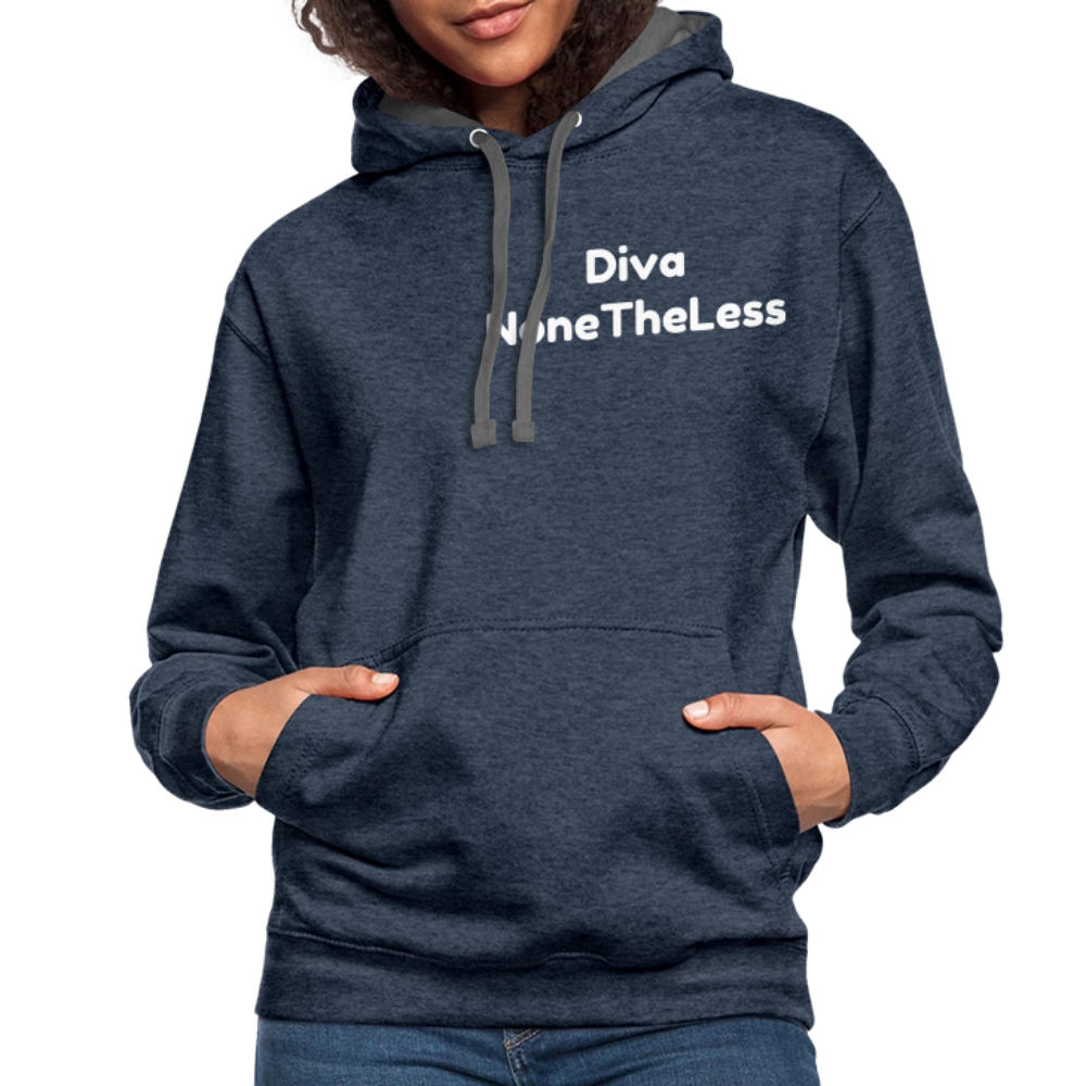 Contrast Custom Diva NoneTheLess Front & Back Hoodie - indigo heather/asphalt