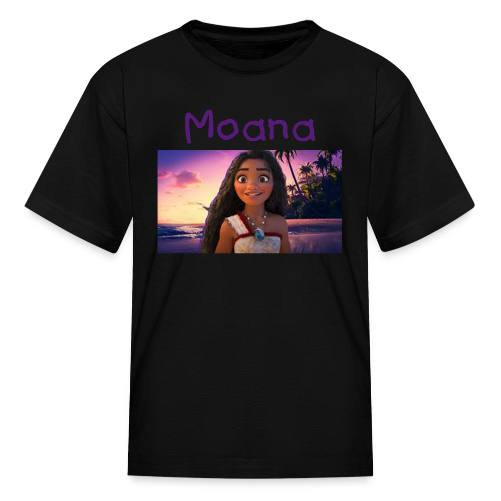 Kids Girls Fruit of the Loom Moana Print T Shirt - black