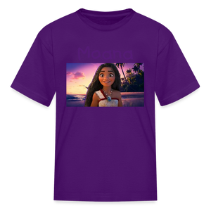 Kids Girls Fruit of the Loom Moana Print T Shirt - purple