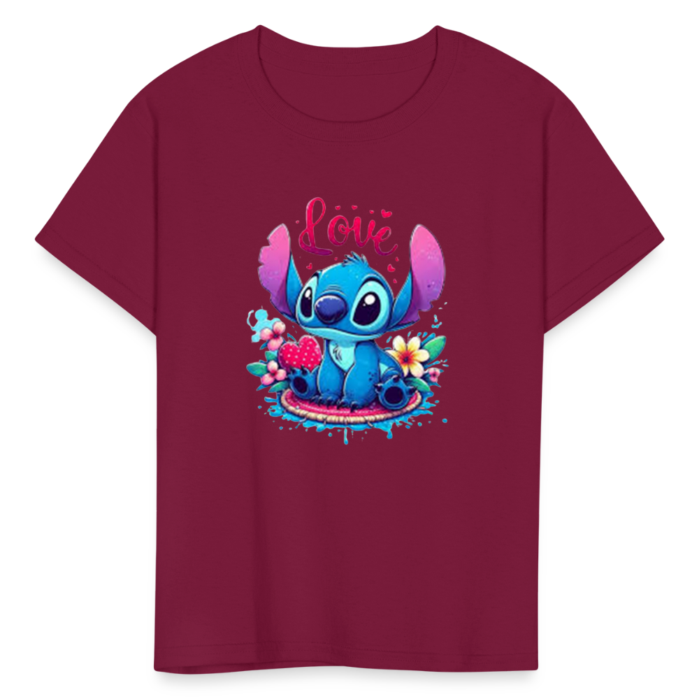 Kids Fruit of the Loom Stitch Print T Shirt - burgundy