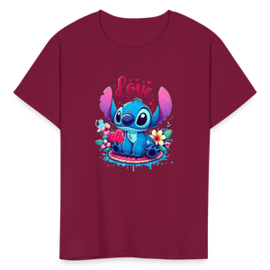 Kids Fruit of the Loom Stitch Print T Shirt - burgundy