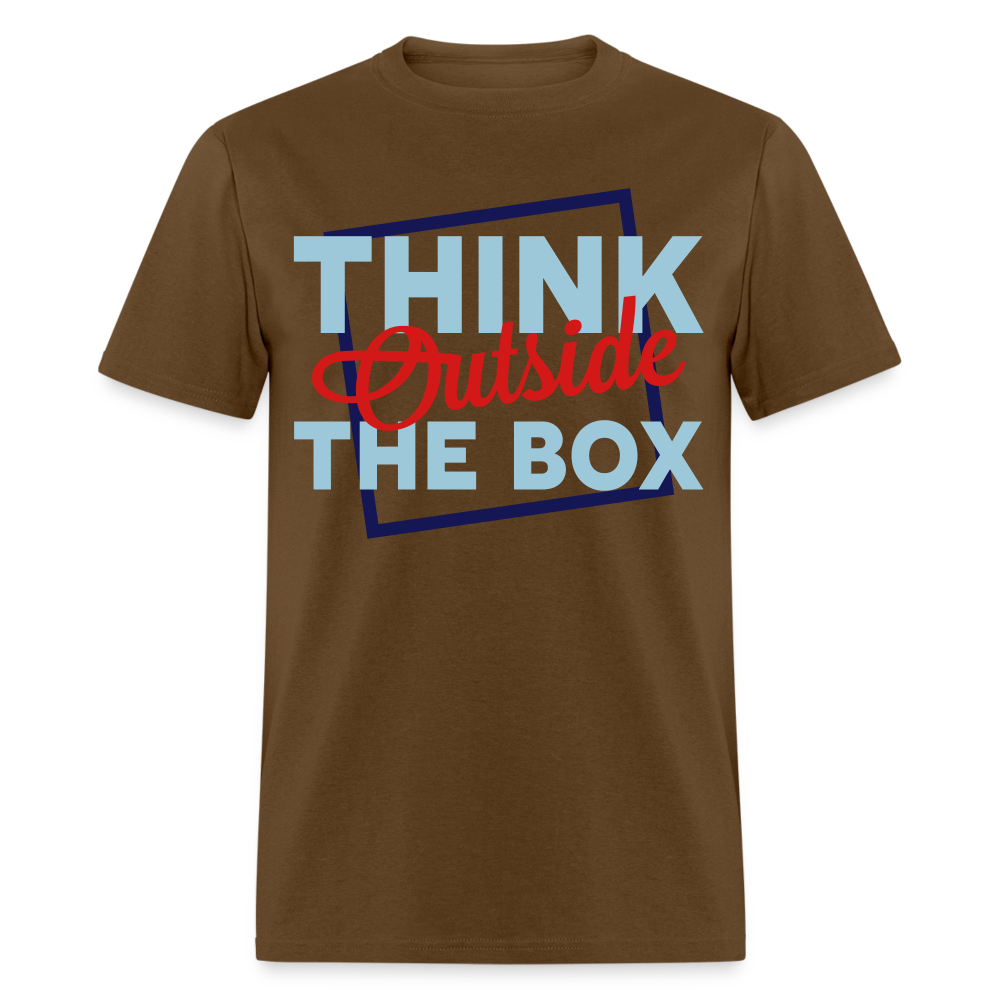 Unisex Adults Think Outside the Box Print T Shirt - brown