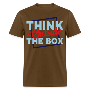 Unisex Adults Think Outside the Box Print T Shirt - brown