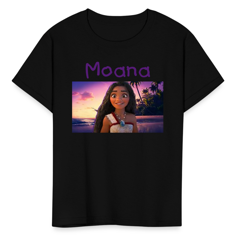 Kids Girls Fruit of the Loom Moana Print T Shirt - black