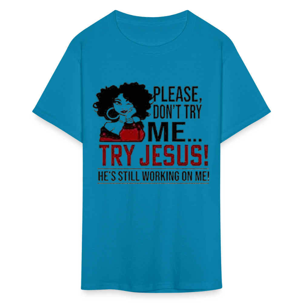 Women's Classic Jesus Print T Shirt - turquoise