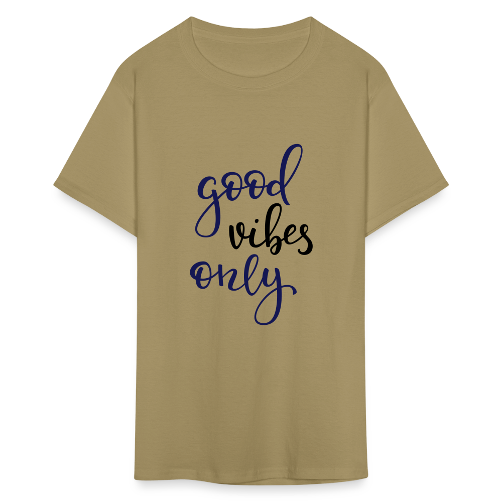 Unisex Good Vibes Print T Shirt - khaki