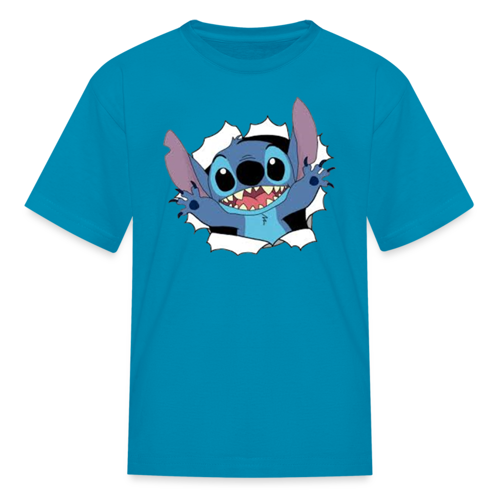 Kids and Babies Unisex Stitch Print  T-Shirt - turquoise