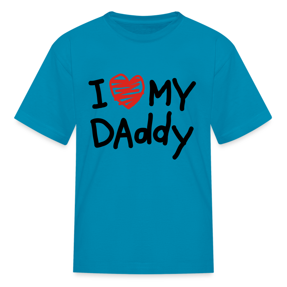 Kids Fruit of the Loom I Love Daddy Print T Shirt - turquoise