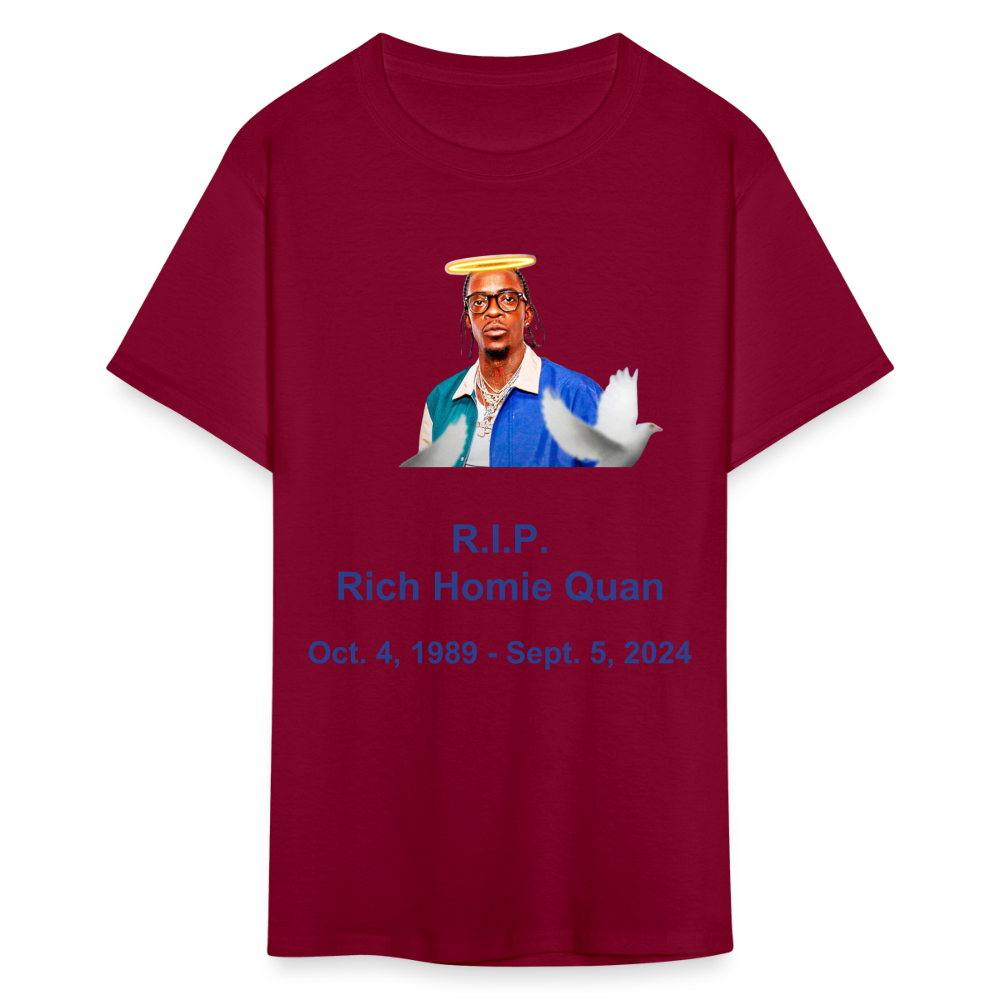 Unisex  RIP Rich Homie Quan Print T Shirt - burgundy