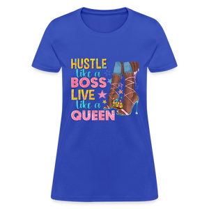 Women's V-Neck Hustle Like a Boss Print T Shirt - royal blue