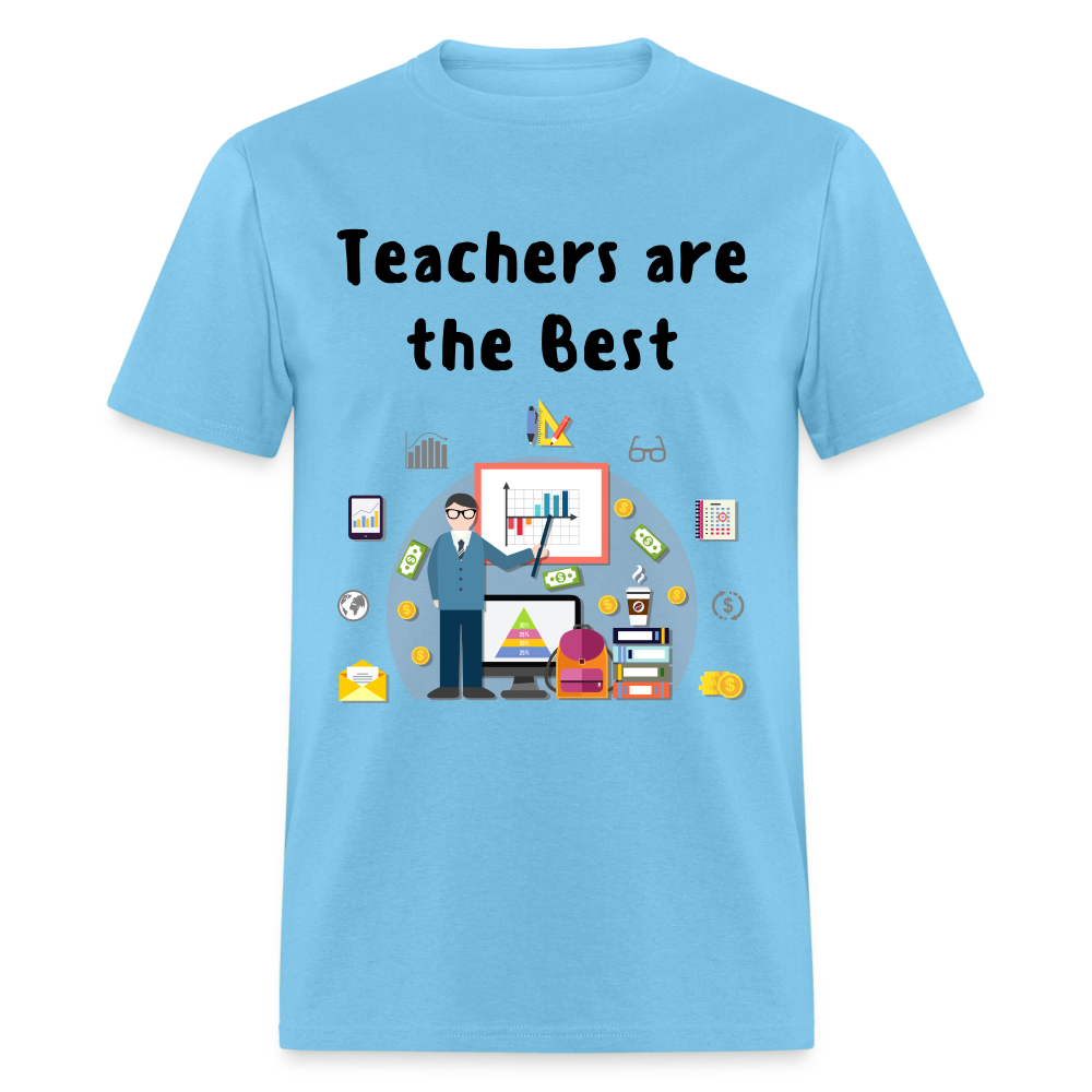 Unisex Adult Teachers Print T Shirt - aquatic blue