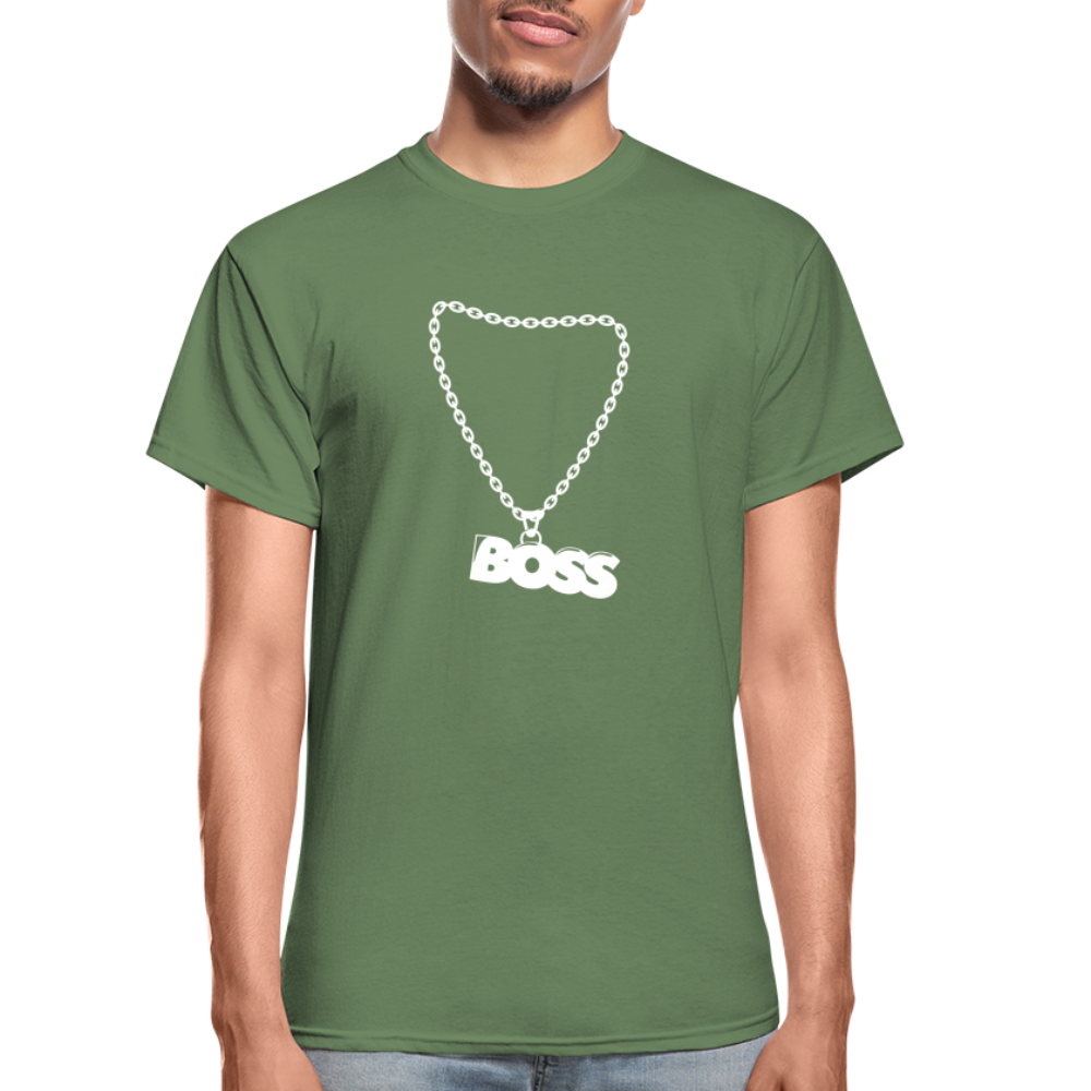 Unisex Adult Gildan Ultra Cotton Boss Print T Shirt - military green