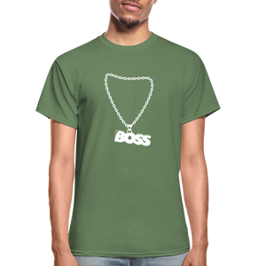 Unisex Adult Gildan Ultra Cotton Boss Print T Shirt - military green