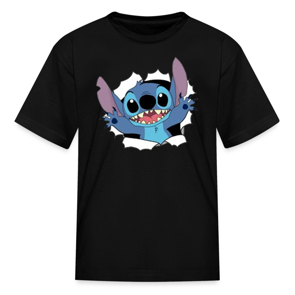 Kids and Babies Unisex Stitch Print  T-Shirt - black