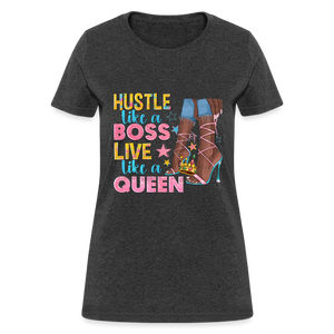 Women's V-Neck Hustle Like a Boss Print T Shirt - heather black