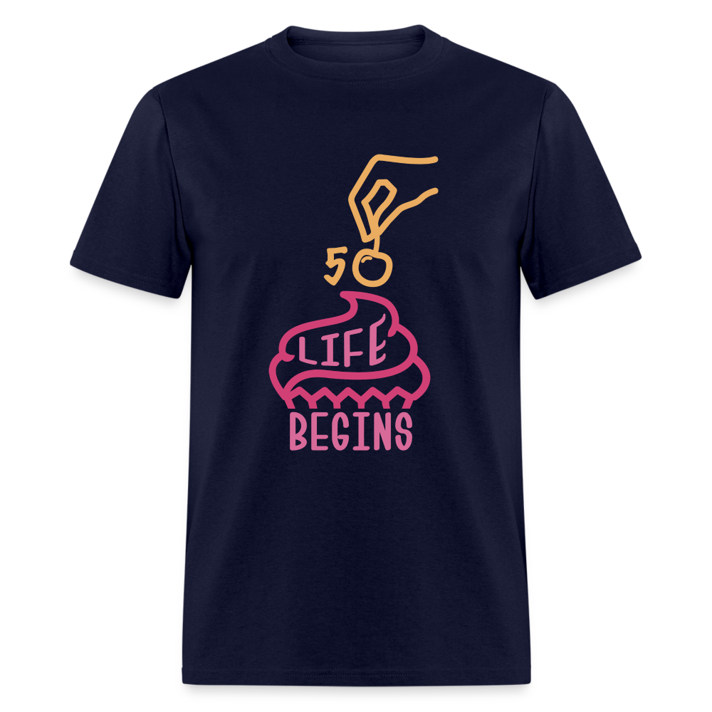 Unisex 50 Life Begins Print T Shirt - navy