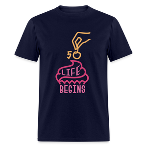 Unisex 50 Life Begins Print T Shirt - navy