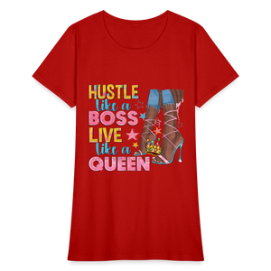 Women's V-Neck Hustle Like a Boss Print T Shirt - red