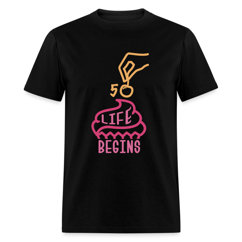 Unisex 50 Life Begins Print T Shirt - black