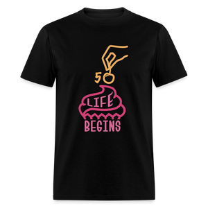 Unisex 50 Life Begins Print T Shirt - black