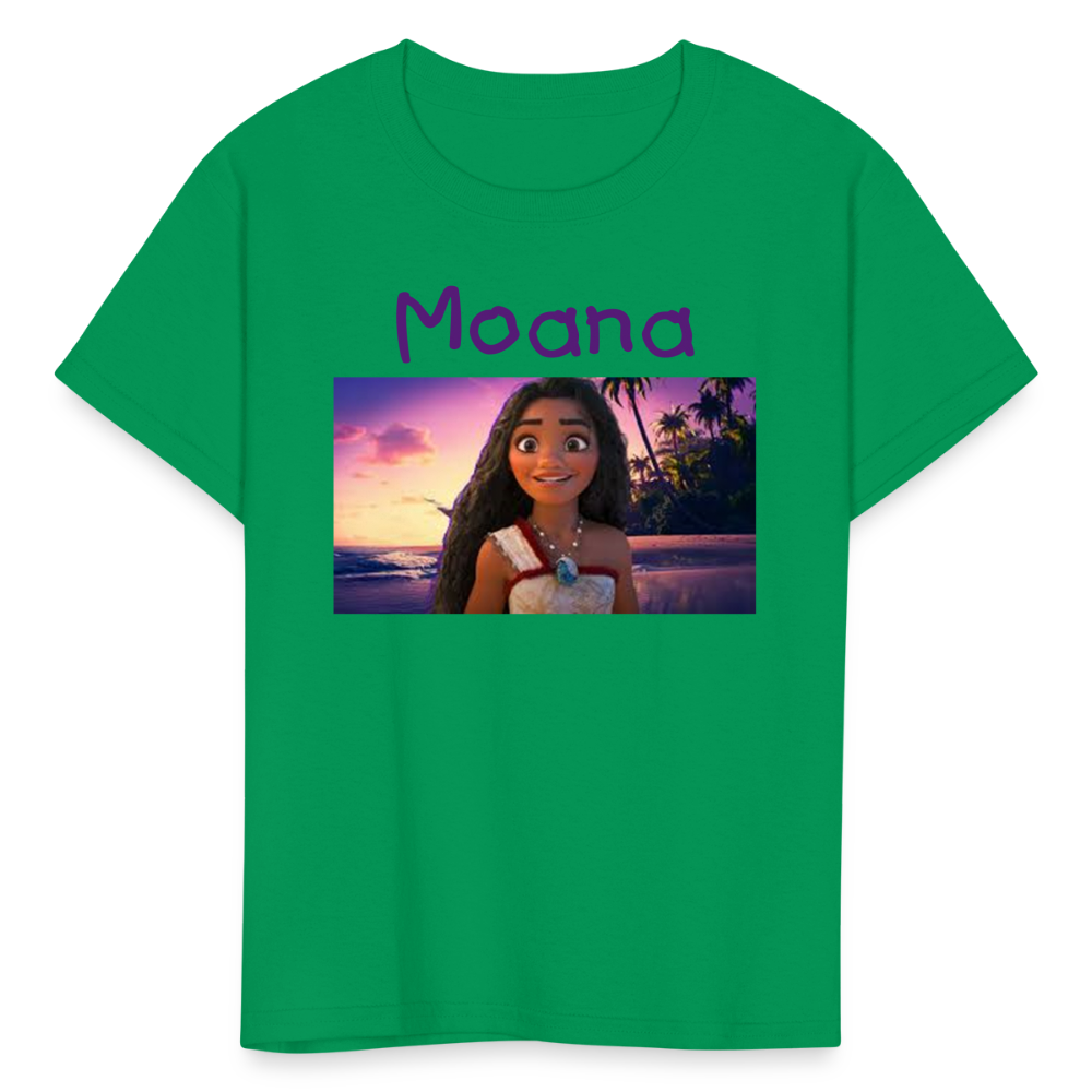 Kids Girls Fruit of the Loom Moana Print T Shirt - kelly green