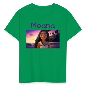 Kids Girls Fruit of the Loom Moana Print T Shirt - kelly green