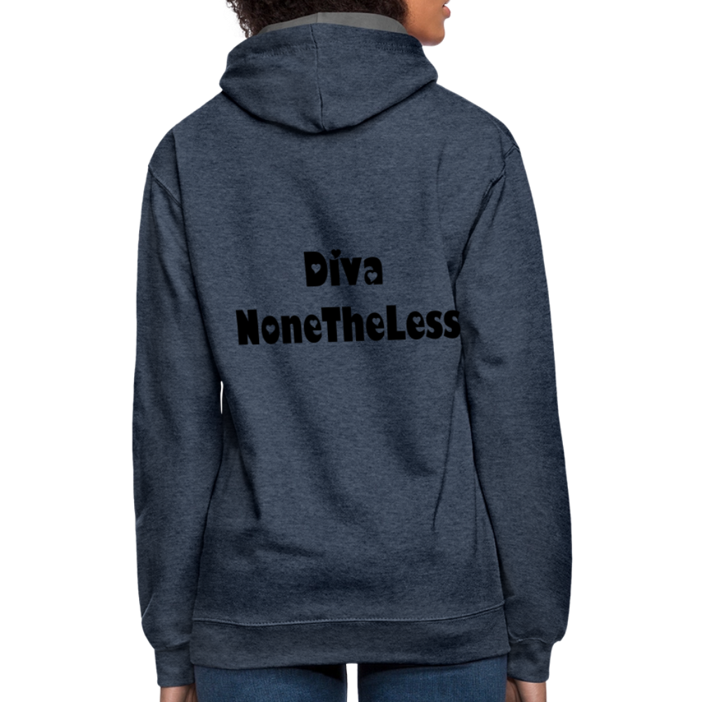 Contrast Custom Diva NoneTheLess Front & Back Hoodie - indigo heather/asphalt