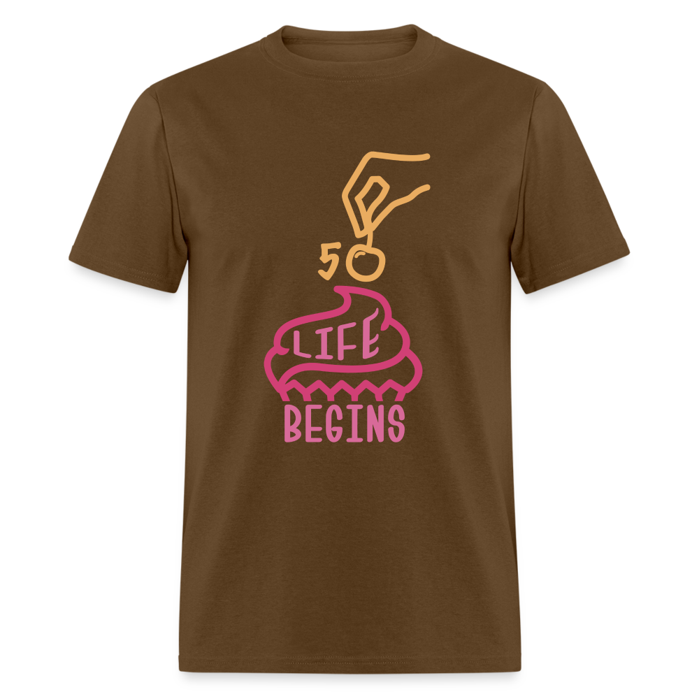 Unisex 50 Life Begins Print T Shirt - brown