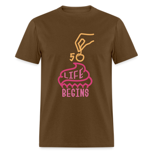 Unisex 50 Life Begins Print T Shirt - brown