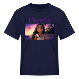 Kids Girls Fruit of the Loom Moana Print T Shirt - navy