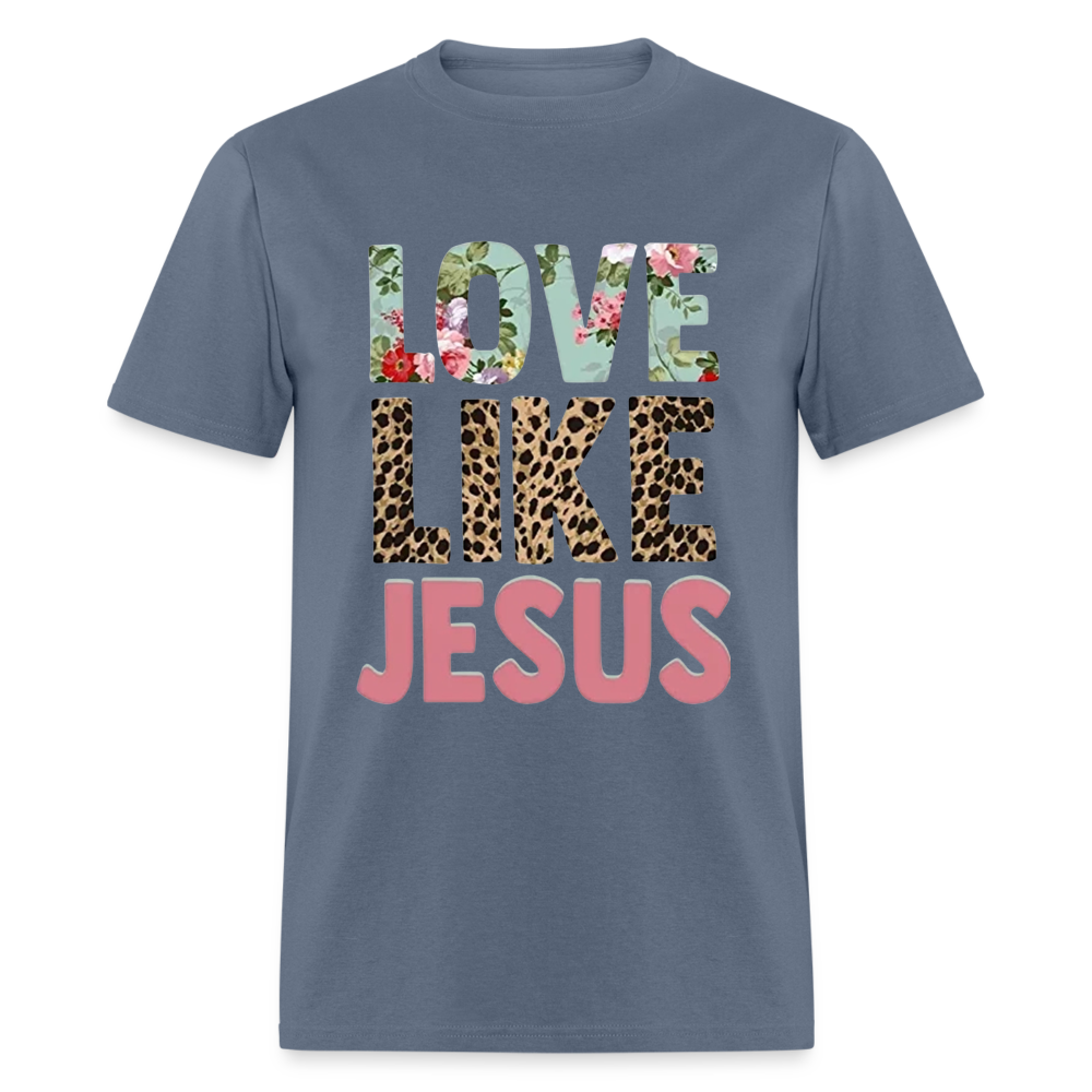 Unisex Jesus Print T Shirt - denim