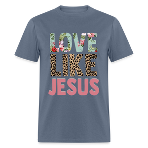 Unisex Jesus Print T Shirt - denim