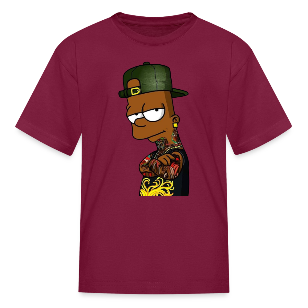 Boys Black Bart Hood Print T Shirt - burgundy