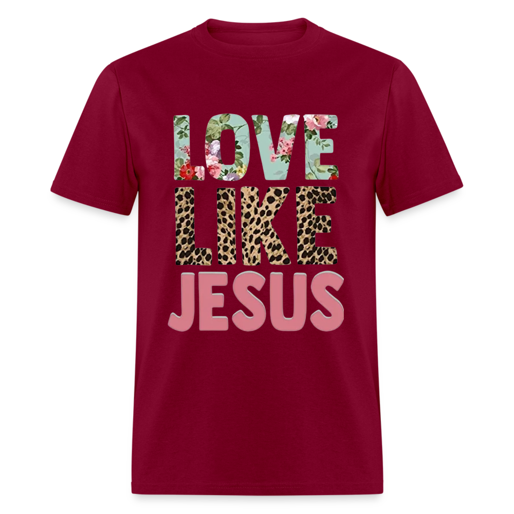 Unisex Jesus Print T Shirt - burgundy