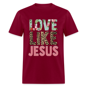 Unisex Jesus Print T Shirt - burgundy