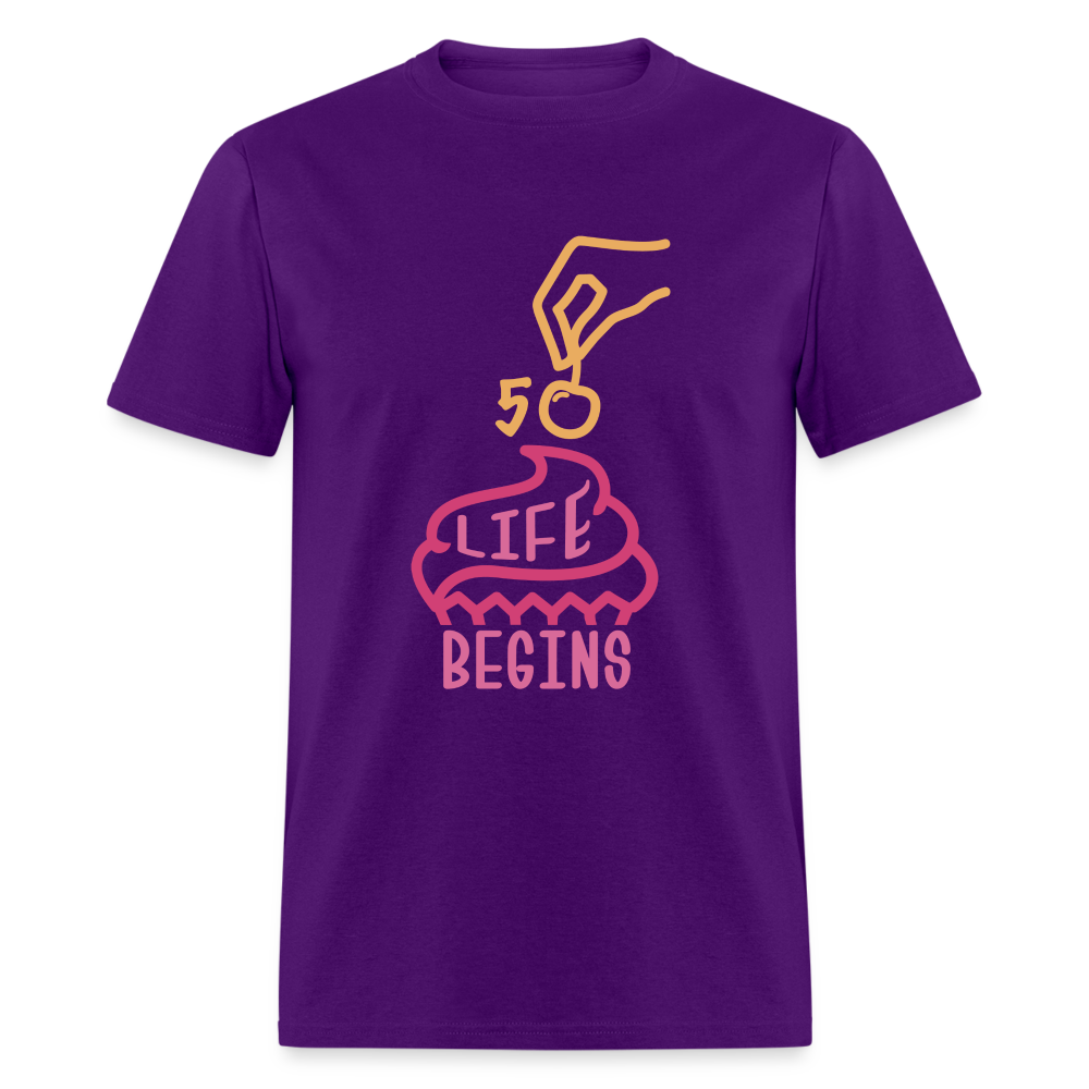 Unisex 50 Life Begins Print T Shirt - purple