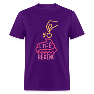 Unisex 50 Life Begins Print T Shirt - purple