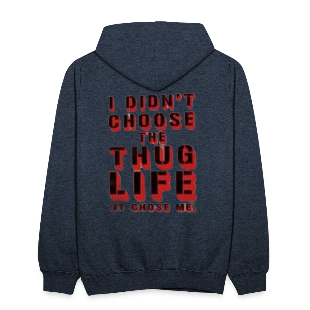 Boys Contrast Thug Life Print Hoodie - indigo heather/asphalt