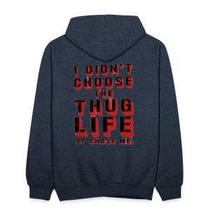 Boys Contrast Thug Life Print Hoodie - indigo heather/asphalt