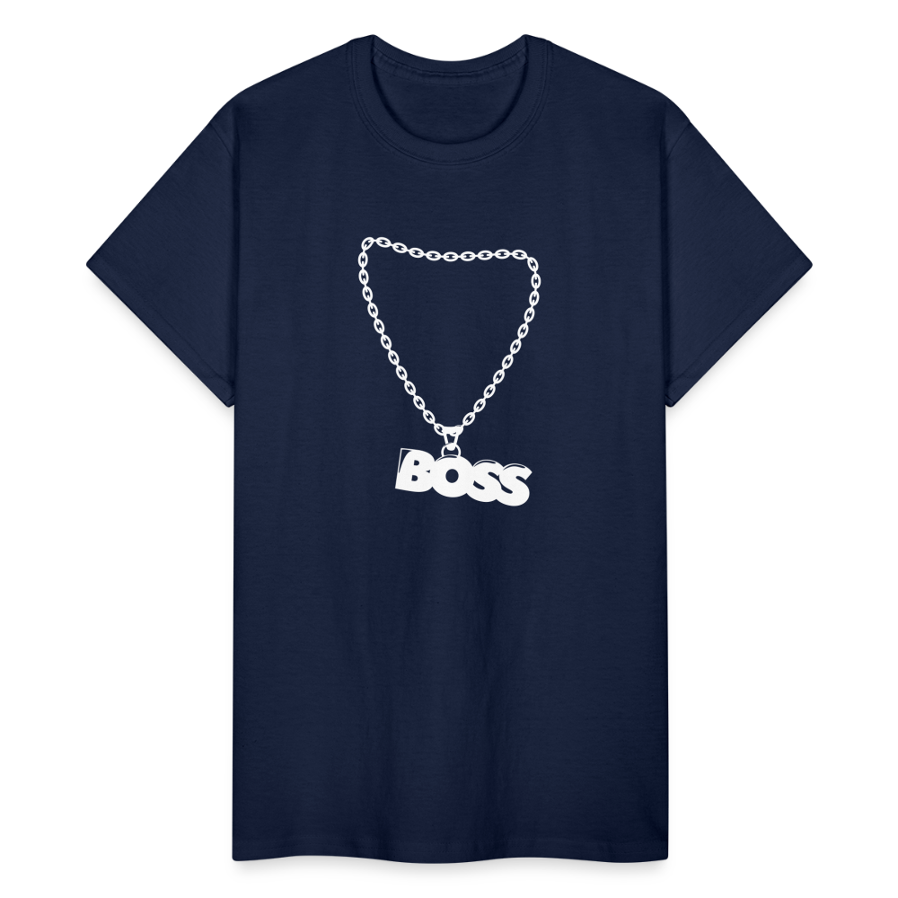 Unisex Adult Gildan Ultra Cotton Boss Print T Shirt - navy