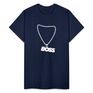 Unisex Adult Gildan Ultra Cotton Boss Print T Shirt - navy