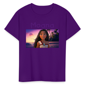 Kids Girls Fruit of the Loom Moana Print T Shirt - purple