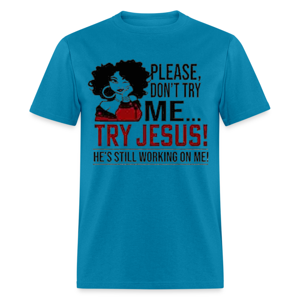 Women's Classic Jesus Print T Shirt - turquoise