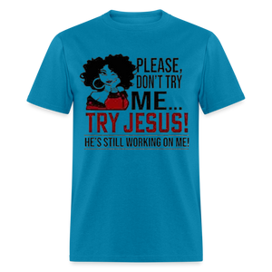 Women's Classic Jesus Print T Shirt - turquoise