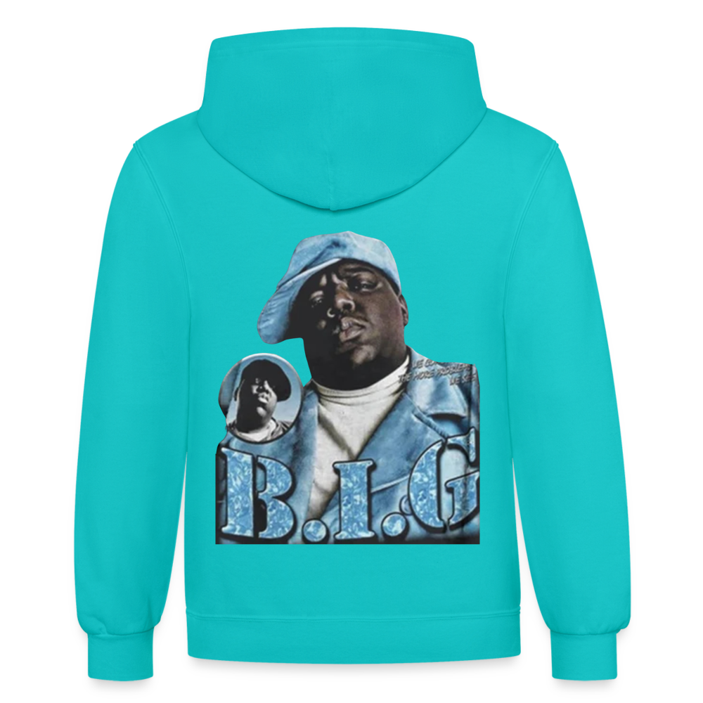 Unisex Contrast Biggie Print Hoodie - scuba blue/asphalt