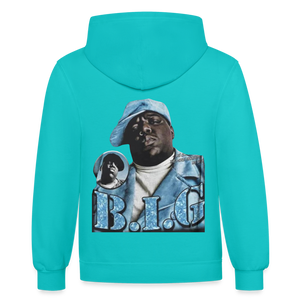 Unisex Contrast Biggie Print Hoodie - scuba blue/asphalt