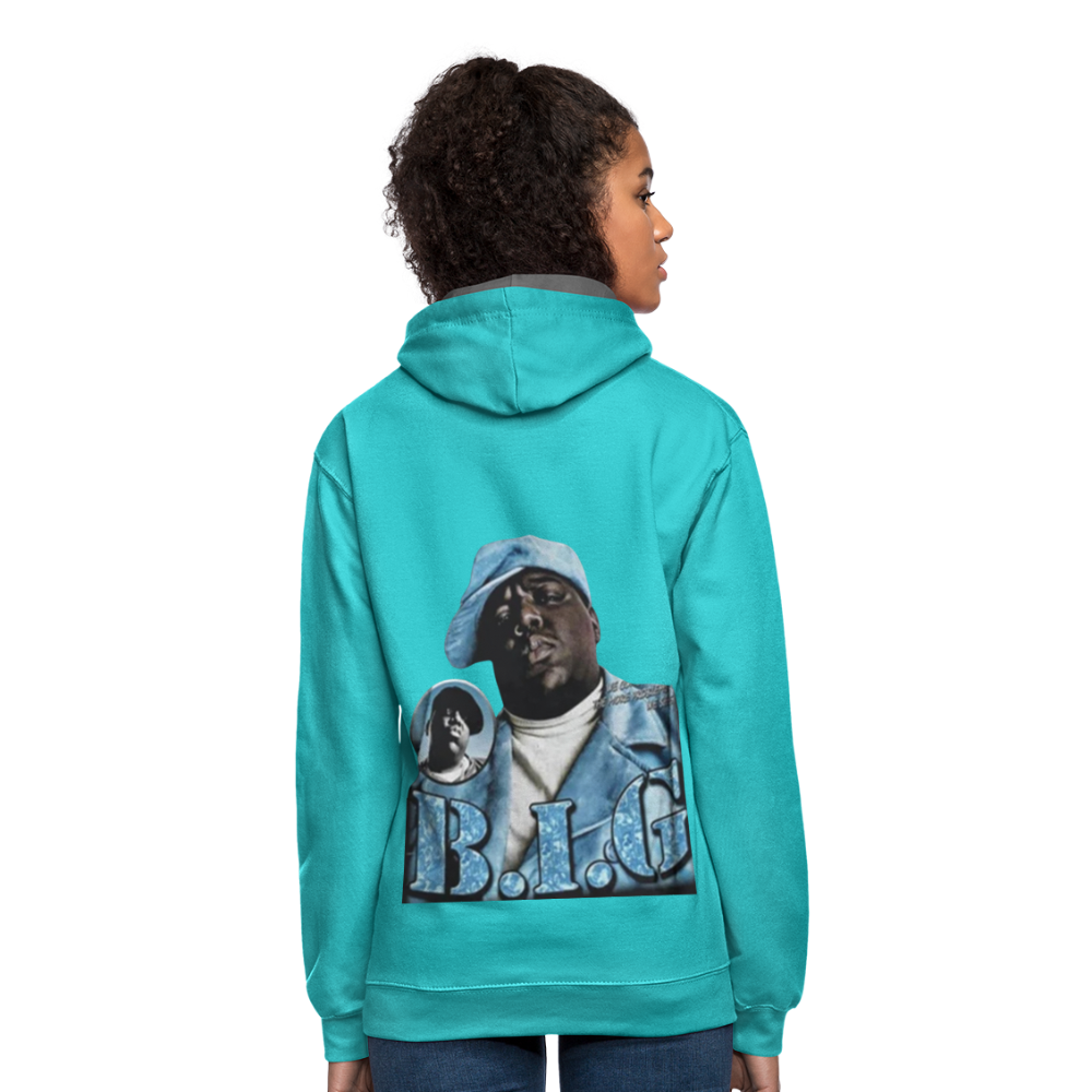 Unisex Contrast Biggie Print Hoodie - scuba blue/asphalt